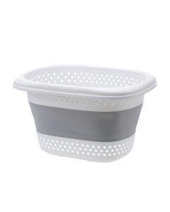 28L Foldable Laundry Washing Basket with Handles - Grey/White (Collapsible)