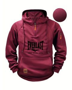 Men's Zipper Hoodie with Pockets and Print (Red)