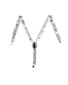 Mens Silver Sequin Slim Suspenders - Strong Adjustable Clip On Braces for Weddings/Formals