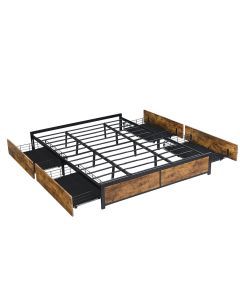 Levede Metal Bed Frame Mattress Base Platform Wooden 4 Drawers King Rustic