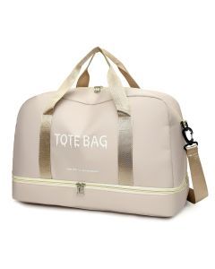 Travel Duffle Bag with Shoe Compartment & Strap (Beige)