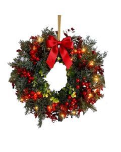 Artificial Christmas Wreath with Red Bow (2pcs)