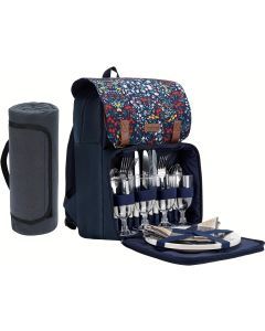 Insulated Picnic Backpack Set for 4 with Blanket