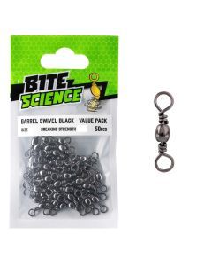 50 Pack of Bite Science Black Barrel Fishing Swivels