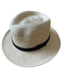 Scala Toyo Straw Hat Panama Fedora Handmade - Natural with Black Band