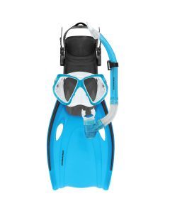 Mirage Nomad Mask Snorkel and Fin Set with Tempered Glass Lens Blue Size S-XL