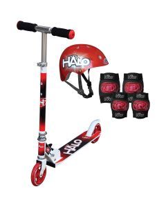 Halo Premium Red Inline Scooter Combo Set with Premium Adjustable Scooter, Helmet and Pads