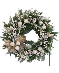 Silver Frost Christmas Wreath with Pine Branches