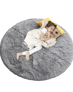 Cozy Gray Fluffy Round Rug - 120x120cm | Ultra Soft Shaggy Area Rug