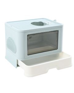 Pawz Foldable Cat Litter Box Tray Enclosed Kitty Toilet Hood Hair Grooming Blue