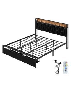 Levede King Metal Bed Frame 2 Drawers PU Upholstered Headboard Under Storage