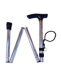 Silver Adjustable Metal Walking Stick - Folding Compact Travel Cane/Pole