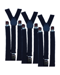 3x Black Slim Suspenders Bulk Pack - Strong Adjustable Clip On Braces for Weddings/Formals