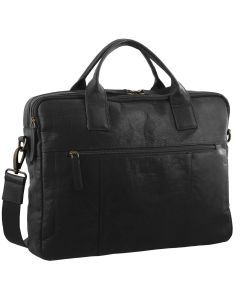 Pierre Cardin Rustic Leather 15" Laptop Messenger Bag - Black (Work Travel Business)