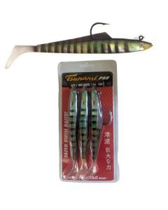 3 Pack of 6 Inch Rigged Tsunami Tazer Swim Bait Soft Plastics - Green Mackerel