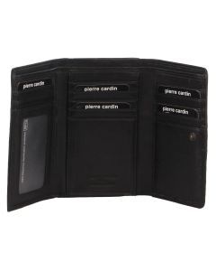 Pierre Cardin Womens Leather Woven Design RFID Tri-Fold Travel Wallet - Black