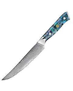 6-Inch Damascus Utility Knife Abalone Shell Handle Blue