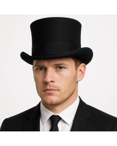 5.5" Premium Australian Wool Felt Black Top Hat w/ Satin Lining (Mad Hatter Magician Tuxedo)