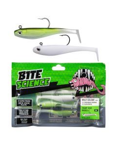 Bite Science Multi-Pack of Rigged 4"' Rigged Thump Shad Lures - Greenback/White
