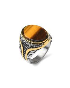 Stainless Steel Gemstone Rings for Men and Women (Tigerite)