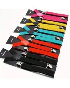 2x Assorted Colour Slim Suspenders - Strong Adjustable Clip On Braces for Weddings/Formals