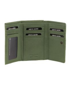 Pierre Cardin Womens Leather Woven Design Tri-Fold Wallet - Leaf Green