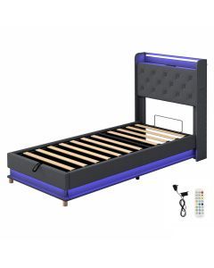 Levede Single Bed Frame LED Light Gas Lift Storage Headboard USB Charging