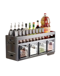 Wall-Mounted Aluminum Spice Rack with Clear Jars