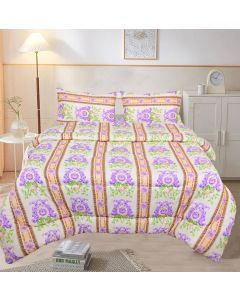 Queen Cotton Comforter Set with 2 Pillow Cases - Purple Floral