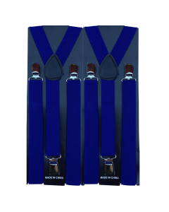 2x Blue Slim Suspenders - Strong Adjustable Clip On Braces for Weddings/Formals