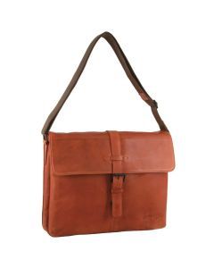 Pierre Cardin Italian Leather Flap-Over Laptop Computer Bag in Cognac