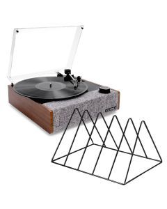 Victrola Eastwood II Turntable - Walnut + Gadhouse Vinyl Rack Bundle - Black
